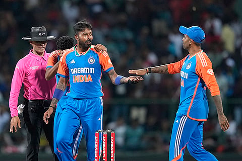 Hardik Pandya celebrates Kusal Perera's wicket 